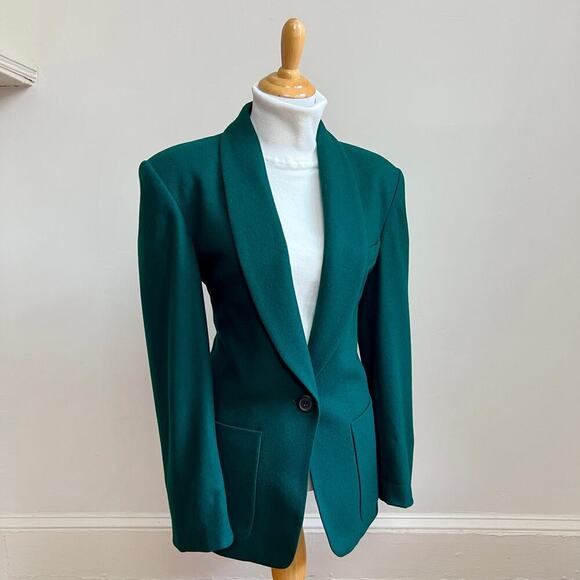 Vintage International Scene Wool Cashmere Emerald Green 90s Oversized Blazer 8 - Picture 3 of 8